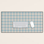 Pastel Blue Gingham Plaid Pattern Desk Mat Gallery Image 1