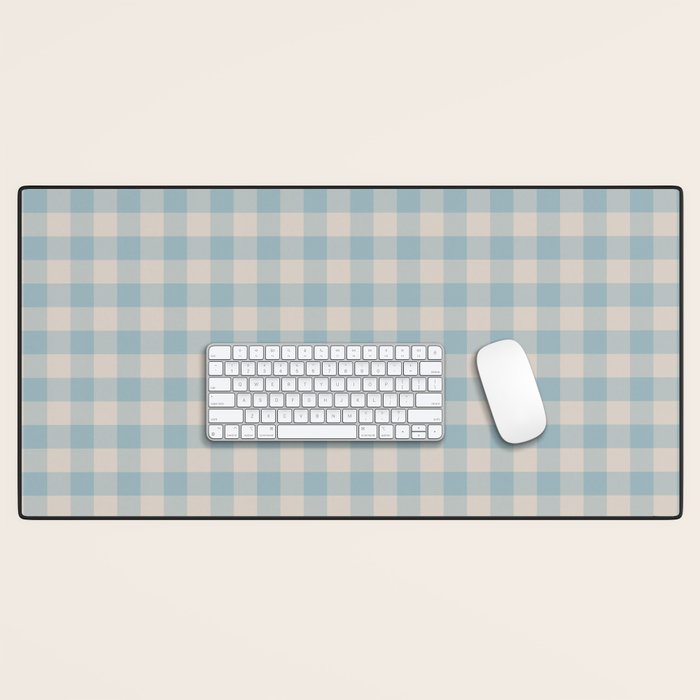 Pastel Blue Gingham Plaid Pattern Desk Mat Gallery Image 1