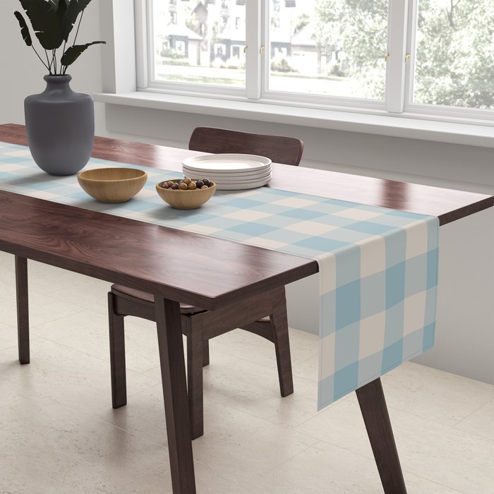Pastel Blue Gingham Plaid Pattern Table Runner Gallery Image 2