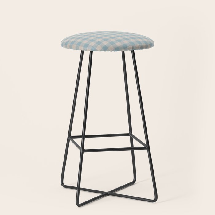 Pastel Blue Gingham Plaid Pattern Stool Gallery Image 1
