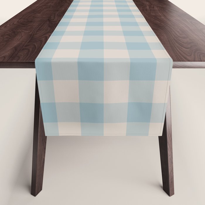 Pastel Blue Gingham Plaid Pattern Table Runner Gallery Image 1