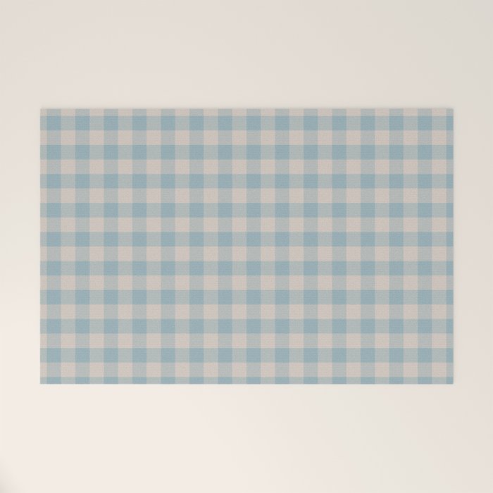 Pastel Blue Gingham Plaid Pattern Welcome Mat Gallery Image 1