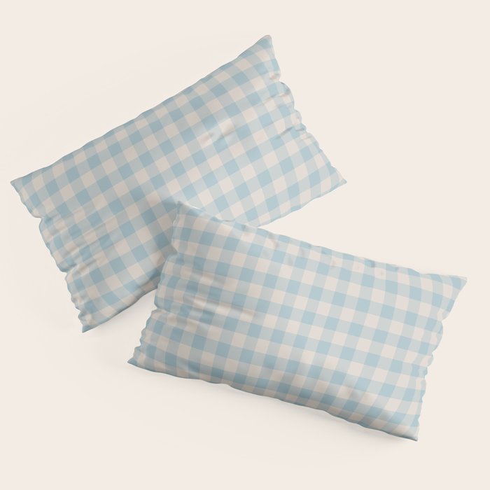 Pastel Blue Gingham Plaid Pattern Pillow Sham Gallery Image 2