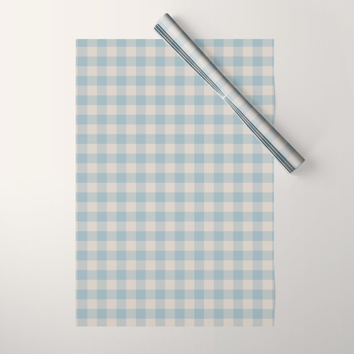 Pastel Blue Gingham Plaid Pattern Wrapping Paper Gallery Image 1