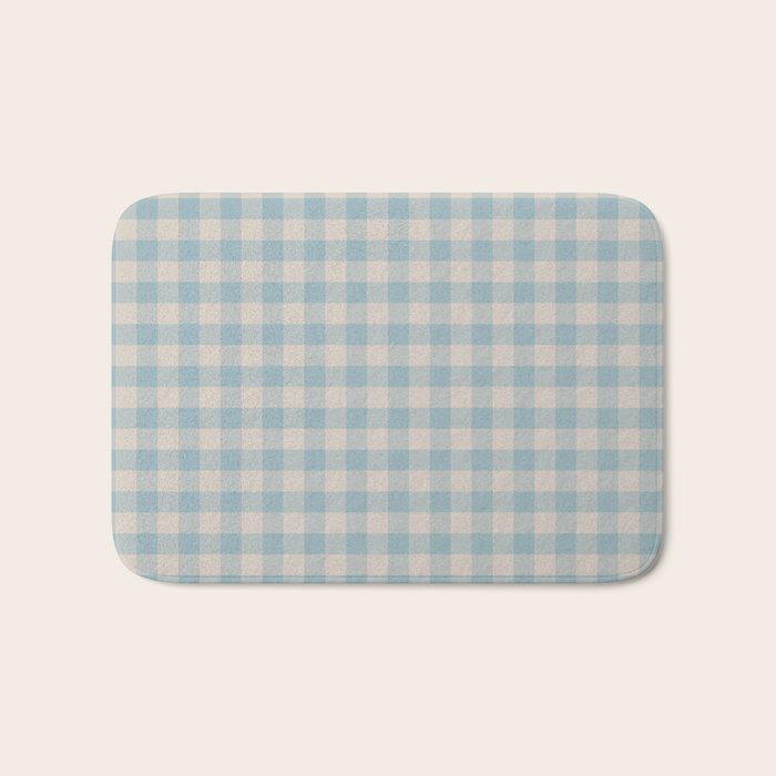 Pastel Blue Gingham Plaid Pattern Bath Mat Gallery Image 1