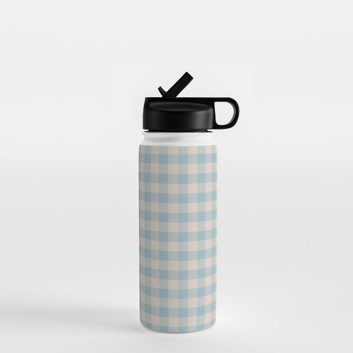 Pastel Blue Gingham Plaid Pattern Water Bottle Gallery Image 1