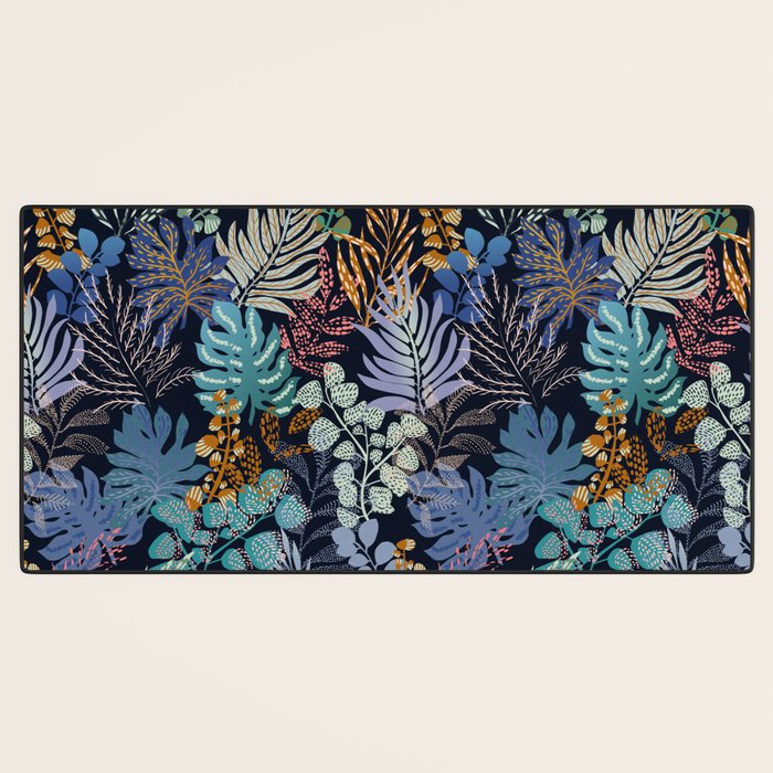tropical blue night leaves Desk Mat Gallery Image 3