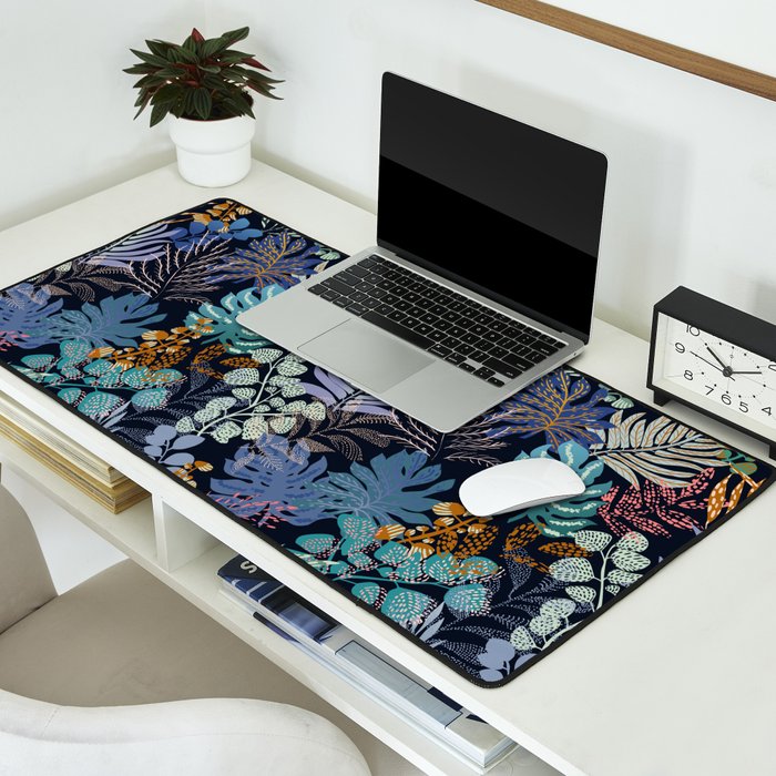 tropical blue night leaves Desk Mat Gallery Image 2