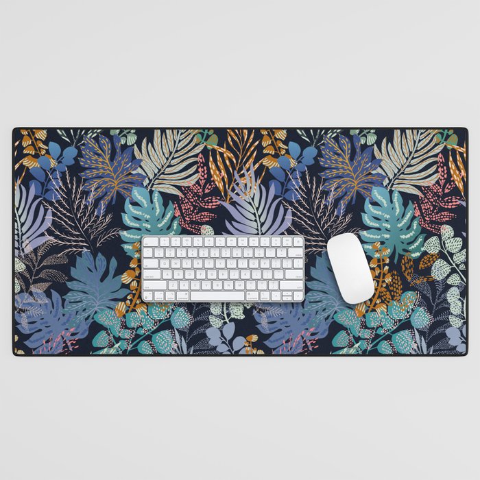 tropical blue night leaves Desk Mat Gallery Image 1