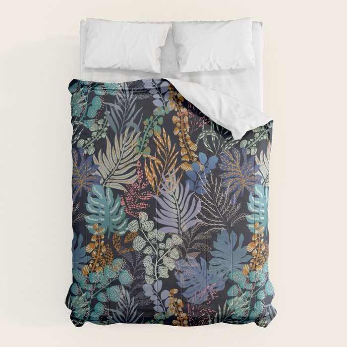 tropical blue night leaves Comforter Gallery Image 1