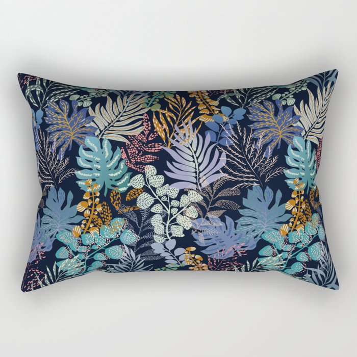 tropical blue night leaves Rectangular Pillow Gallery Image 1