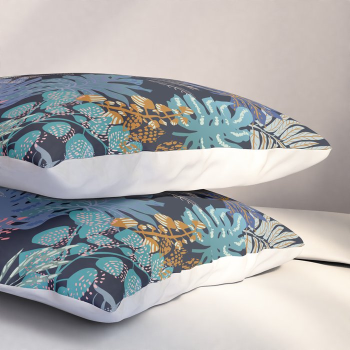 tropical blue night leaves Pillow Sham Gallery Image 3