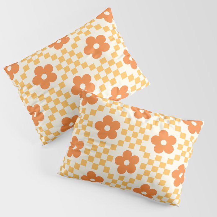 Retro Flower Double Checker in Yellow & Orange Pillow Sham Gallery Image 1
