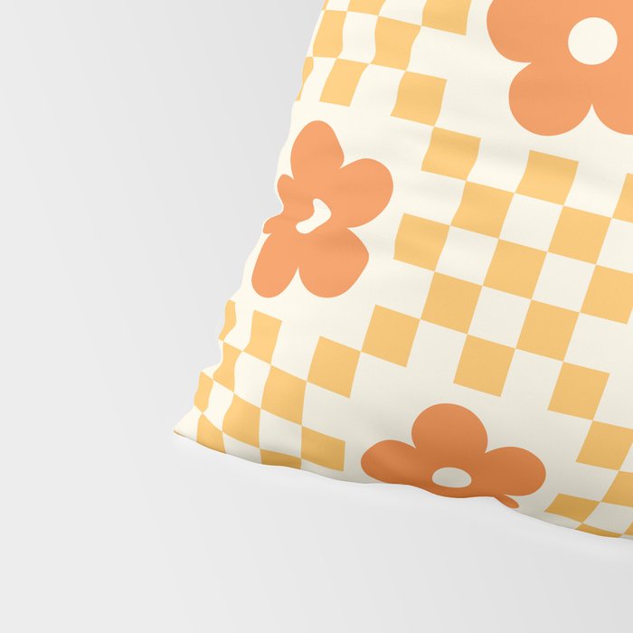 Retro Flower Double Checker in Yellow & Orange Pillow Sham Gallery Image 4