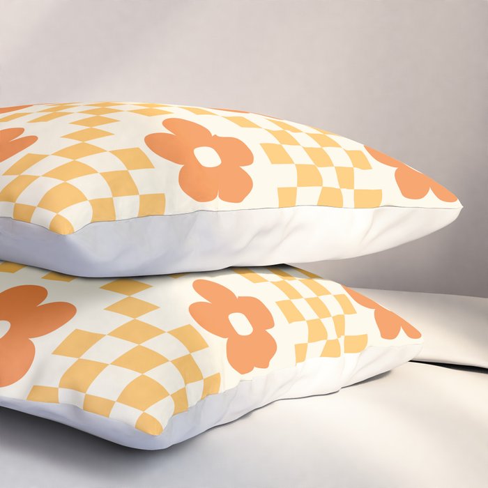 Retro Flower Double Checker in Yellow & Orange Pillow Sham Gallery Image 3