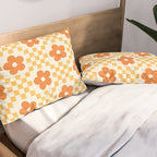 Retro Flower Double Checker in Yellow & Orange Pillow Sham Gallery Image 2