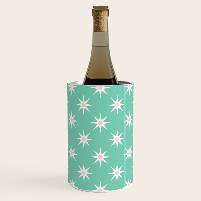 Northern Winter Star Festive Grid Pink White and Mint Green Wine Chiller Gallery Image 1