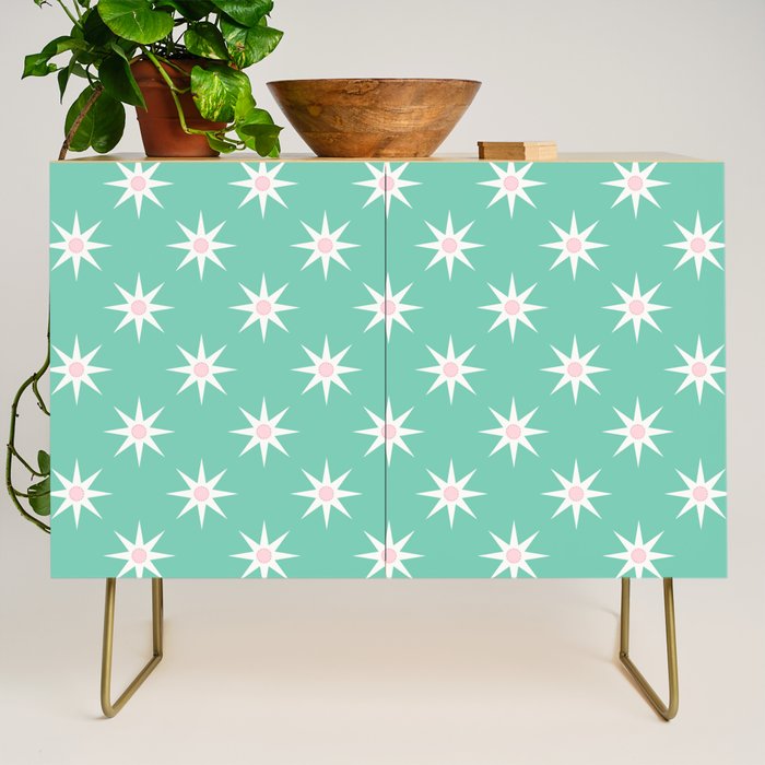 Northern Winter Star Festive Grid Pink White and Mint Green Credenza Gallery Image 1