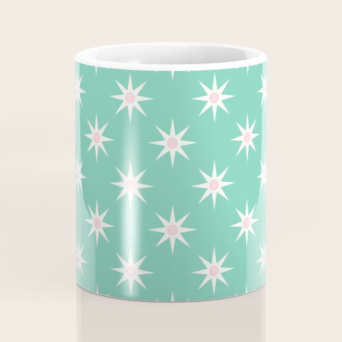 Northern Winter Star Festive Grid Pink White and Mint Green Coffee Mug Gallery Image 4