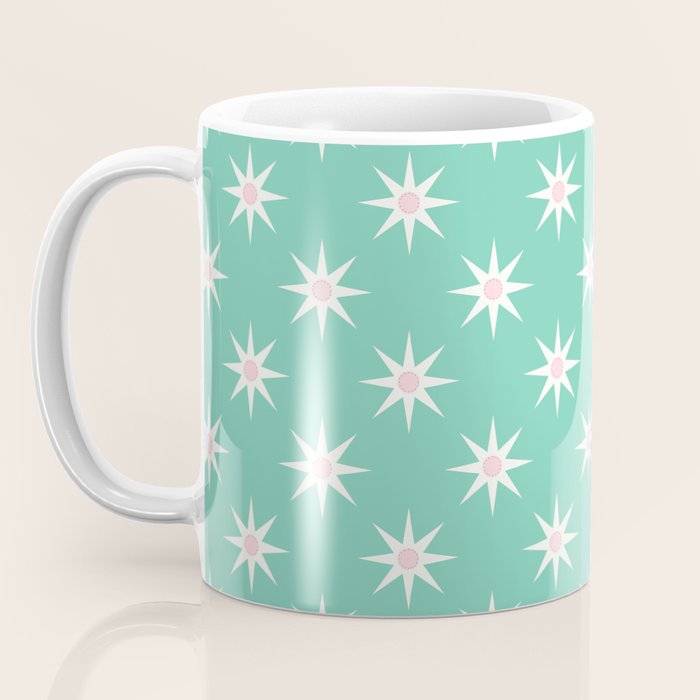 Northern Winter Star Festive Grid Pink White and Mint Green Coffee Mug Gallery Image 3