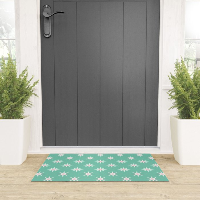 Northern Winter Star Festive Grid Pink White and Mint Green Welcome Mat Gallery Image 3