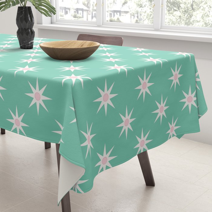 Northern Winter Star Festive Grid Pink White and Mint Green Tablecloth Gallery Image 3