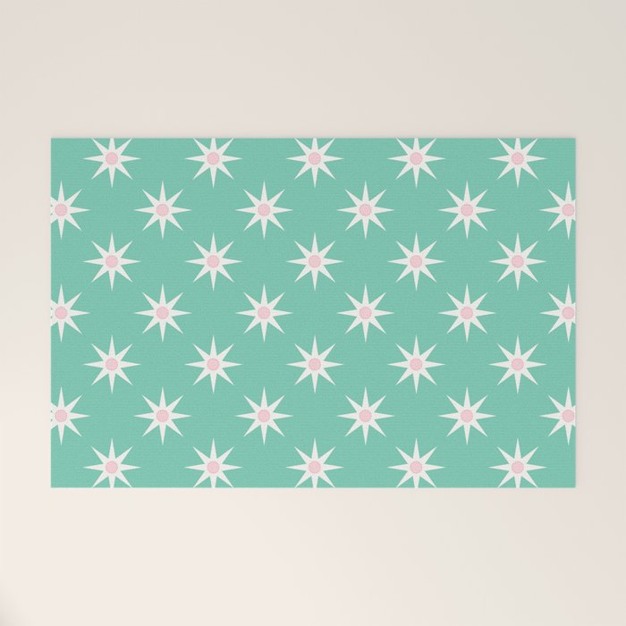 Northern Winter Star Festive Grid Pink White and Mint Green Welcome Mat Gallery Image 1