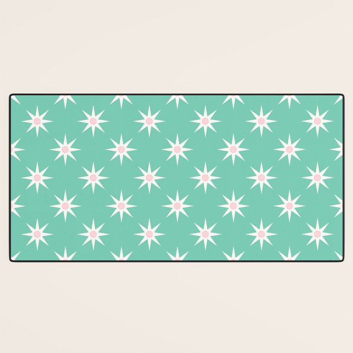 Northern Winter Star Festive Grid Pink White and Mint Green Desk Mat Gallery Image 3