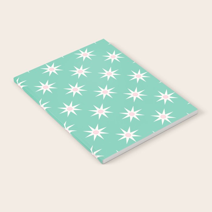 Northern Winter Star Festive Grid Pink White and Mint Green Notebook Gallery Image 2