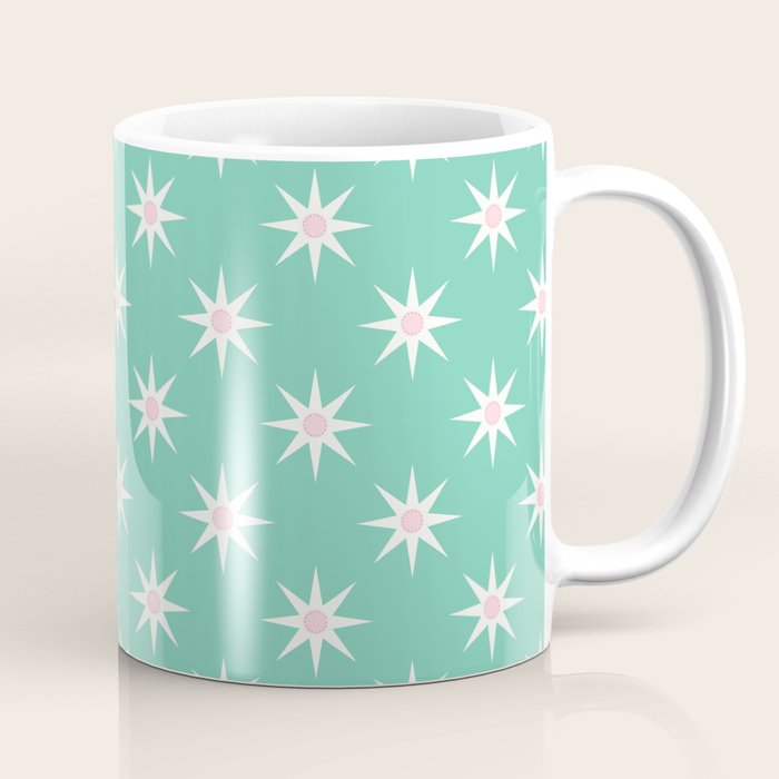 Northern Winter Star Festive Grid Pink White and Mint Green Coffee Mug Gallery Image 1