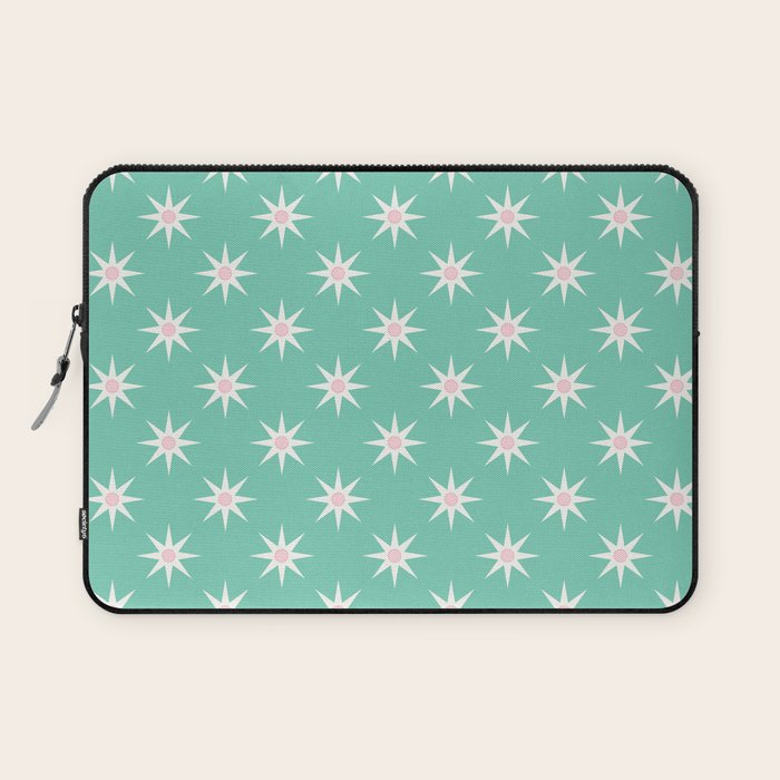 Northern Winter Star Festive Grid Pink White and Mint Green Laptop Sleeve Gallery Image 1