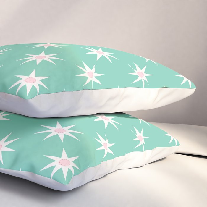 Northern Winter Star Festive Grid Pink White and Mint Green Pillow Sham Gallery Image 3