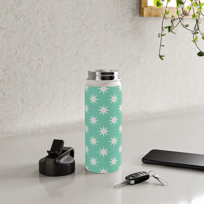 Northern Winter Star Festive Grid Pink White and Mint Green Water Bottle Gallery Image 4