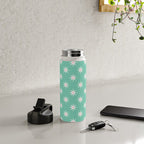 Northern Winter Star Festive Grid Pink White and Mint Green Water Bottle Gallery Image 4
