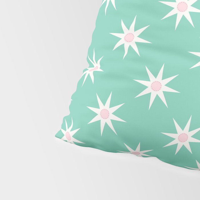 Northern Winter Star Festive Grid Pink White and Mint Green Pillow Sham Gallery Image 4
