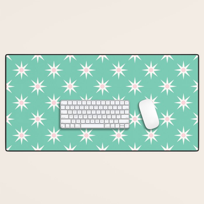 Northern Winter Star Festive Grid Pink White and Mint Green Desk Mat Gallery Image 1