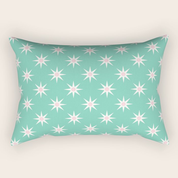 Northern Winter Star Festive Grid Pink White and Mint Green Rectangular Pillow Gallery Image 1