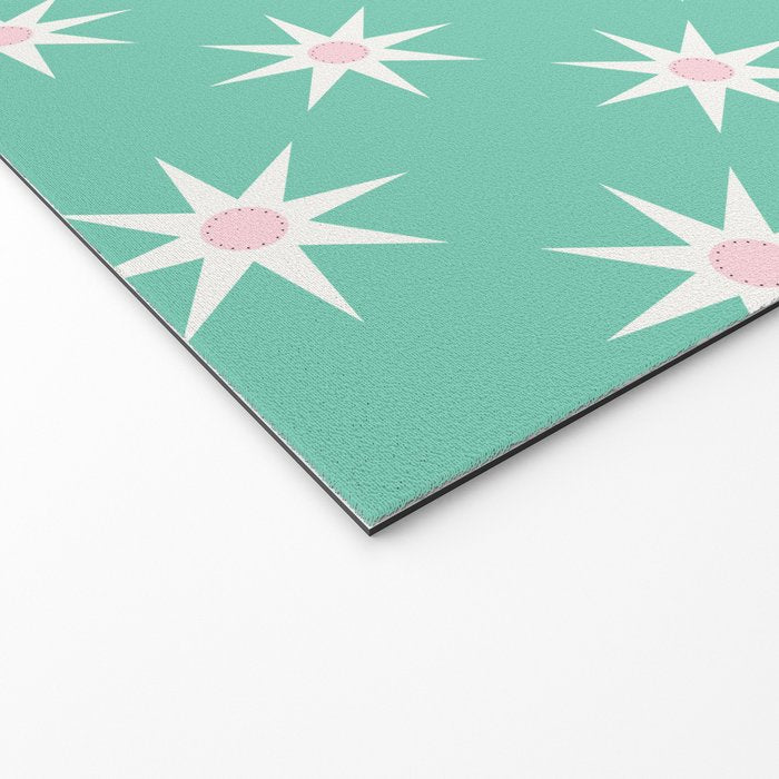 Northern Winter Star Festive Grid Pink White and Mint Green Welcome Mat Gallery Image 2