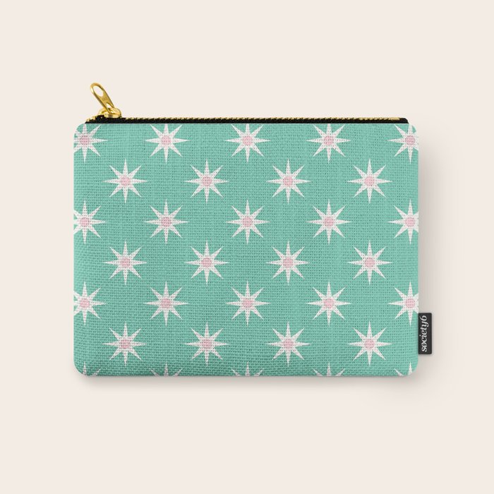Northern Winter Star Festive Grid Pink White and Mint Green Carry All Pouch Gallery Image 1