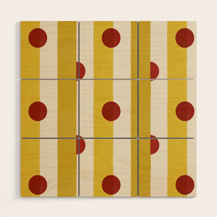Yellow Stripes and Red Dots Pattern with Texture Wood Wall Art Gallery Image 1