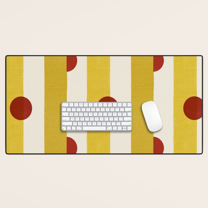 Yellow Stripes and Red Dots Pattern with Texture Desk Mat Gallery Image 1