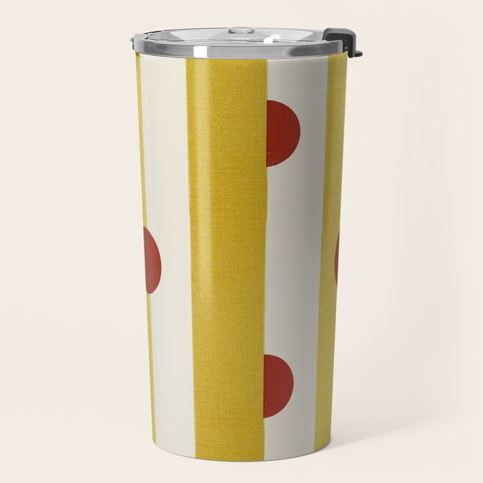 Yellow Stripes and Red Dots Pattern with Texture Travel Mug Gallery Image 2