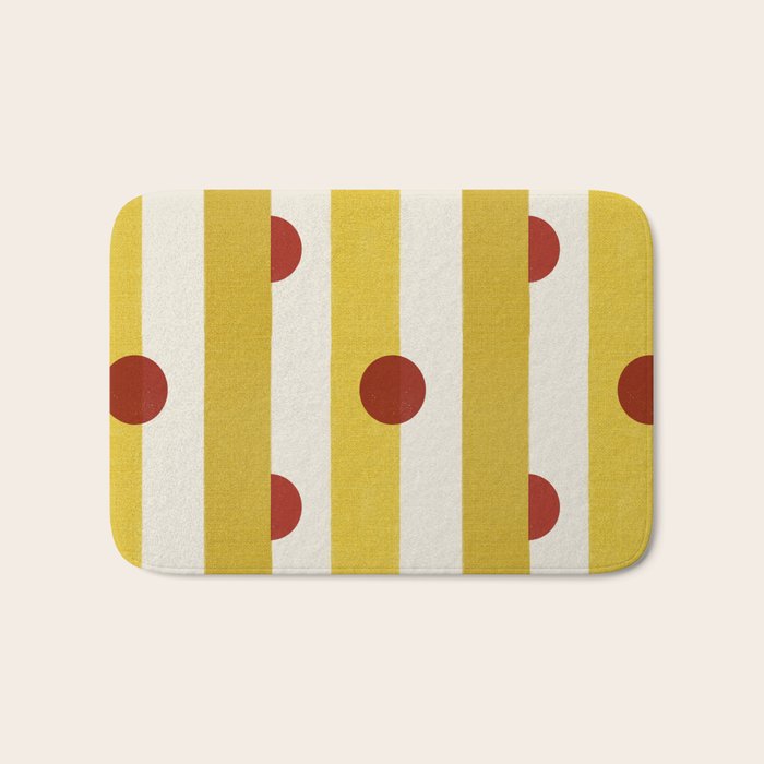 Yellow Stripes and Red Dots Pattern with Texture Bath Mat Gallery Image 1
