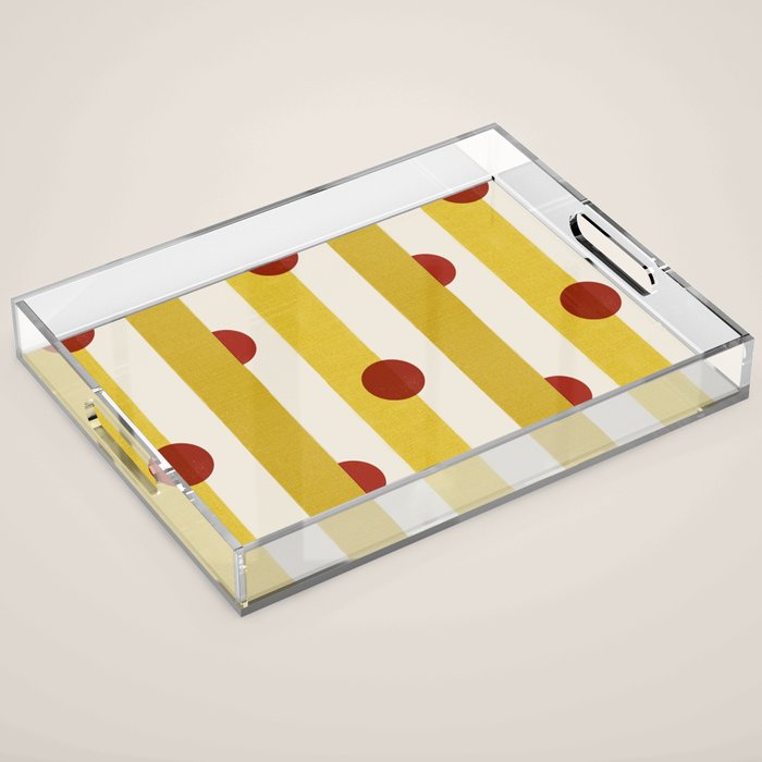 Yellow Stripes and Red Dots Pattern with Texture Acrylic Tray Gallery Image 1
