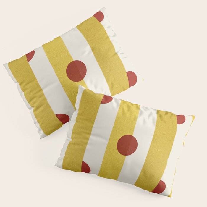 Yellow Stripes and Red Dots Pattern with Texture Pillow Sham Gallery Image 1