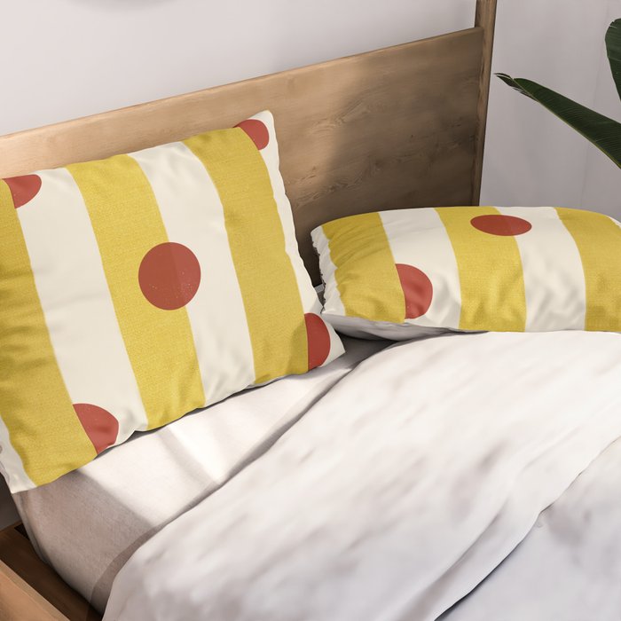 Yellow Stripes and Red Dots Pattern with Texture Pillow Sham Gallery Image 2