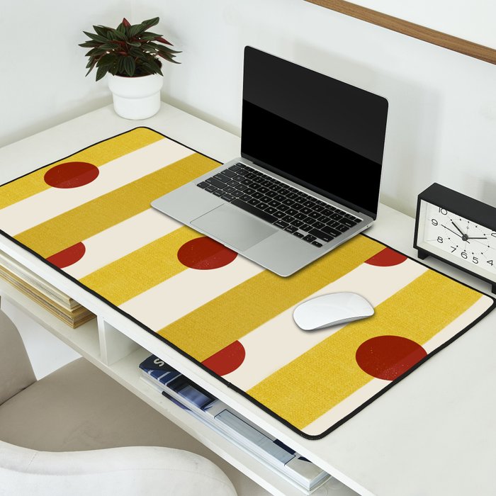 Yellow Stripes and Red Dots Pattern with Texture Desk Mat Gallery Image 2