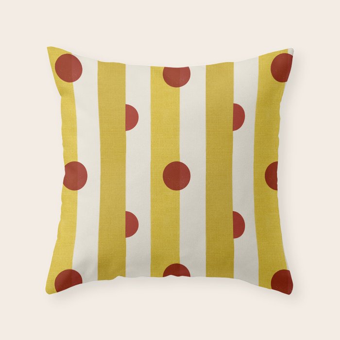 Yellow Stripes and Red Dots Pattern with Texture Throw Pillow Gallery Image 6