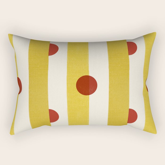 Yellow Stripes and Red Dots Pattern with Texture Rectangular Pillow Gallery Image 1