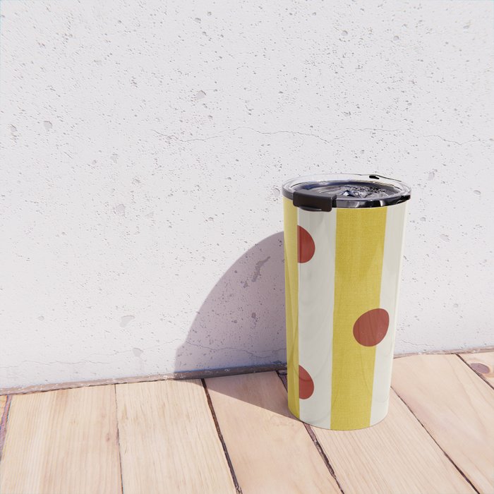 Yellow Stripes and Red Dots Pattern with Texture Travel Mug Gallery Image 4